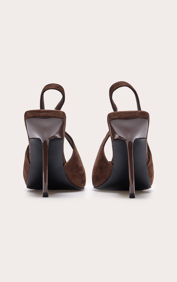 Chocolate Faux Suede Point Toe Sling Back Heeled Courts Product Image