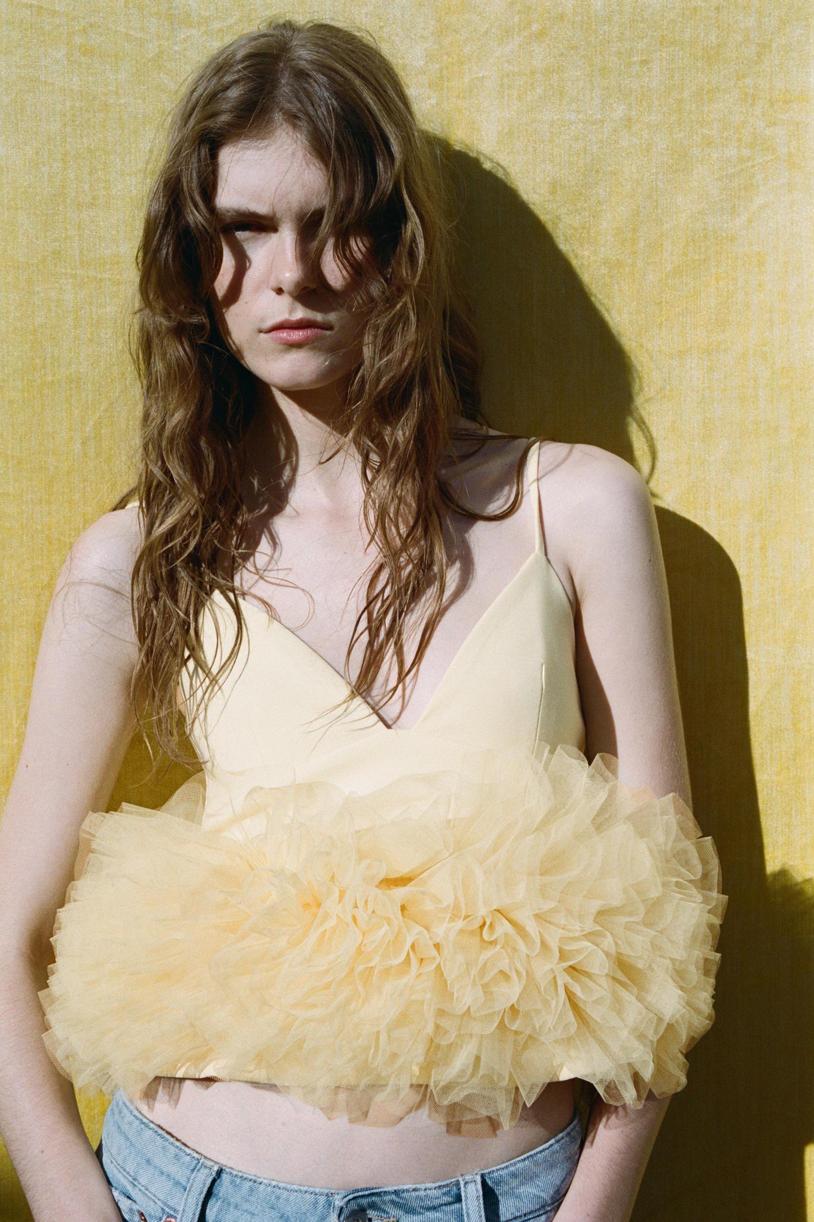 STRETCH TULLE VOLUMINOUS HEM TOP Product Image