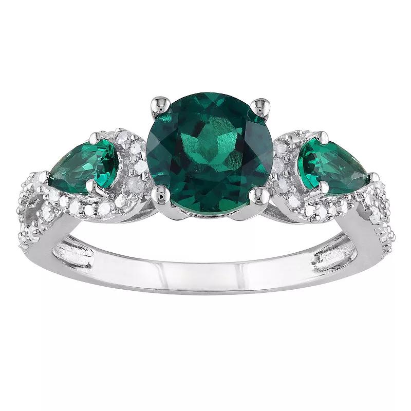 Stella Grace Sterling Silver Lab-Created Emerald & 1/6 Carat T.W. Diamond 3-Stone Infinity Ring, Women's,  Product Image