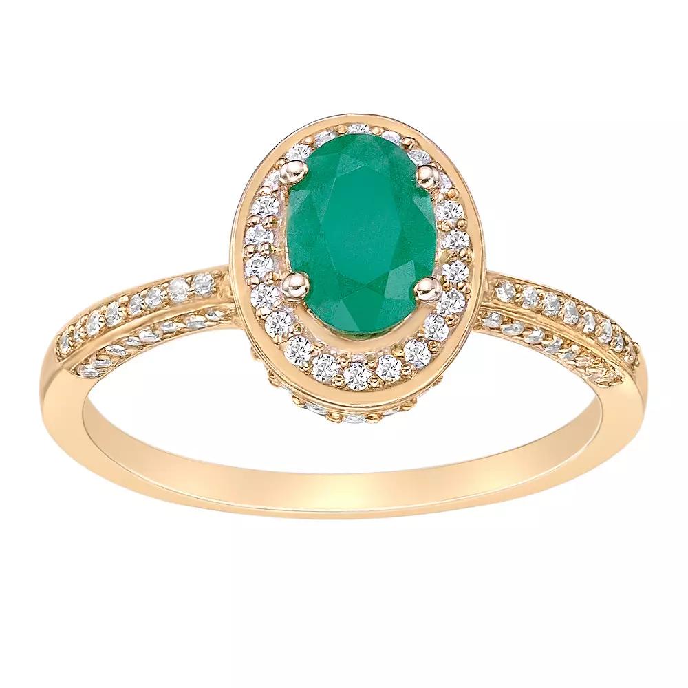 Gemminded 10k Gold Emerald & 1/3 Carat T.W. Diamond Halo Ring, Women's, Size: 9 Product Image