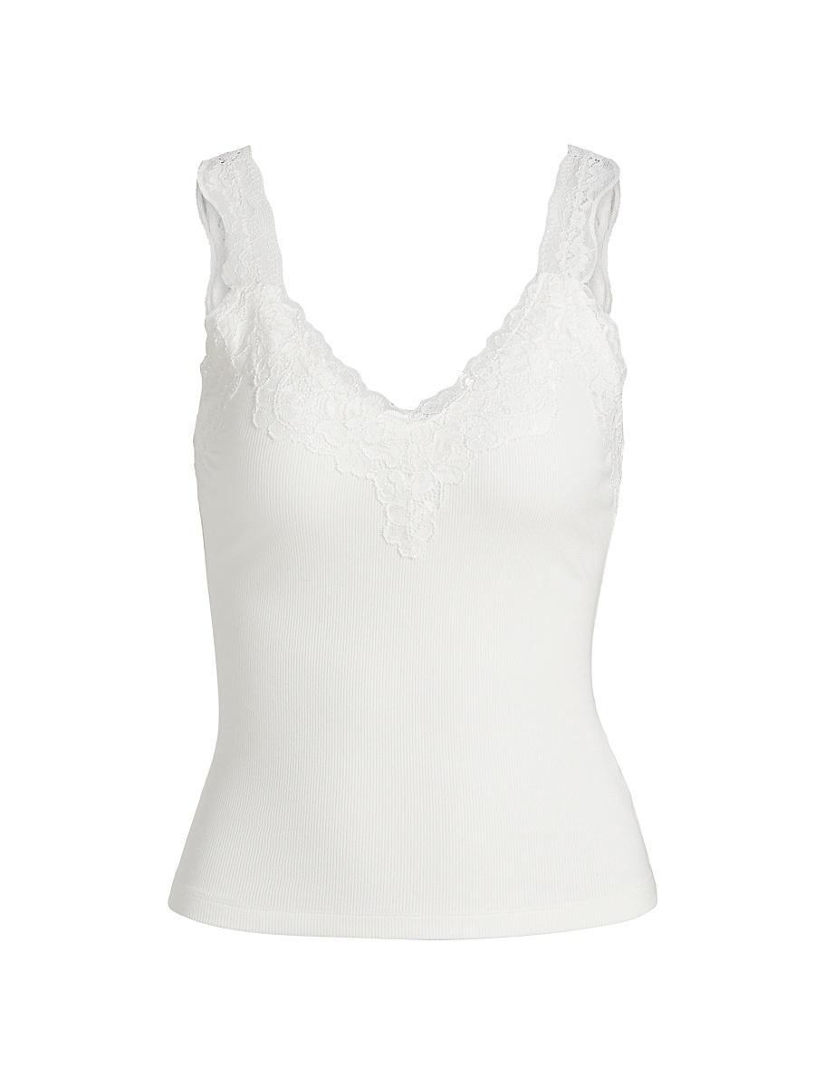 Womens Lace-Trim Rib-Knit Tank Product Image