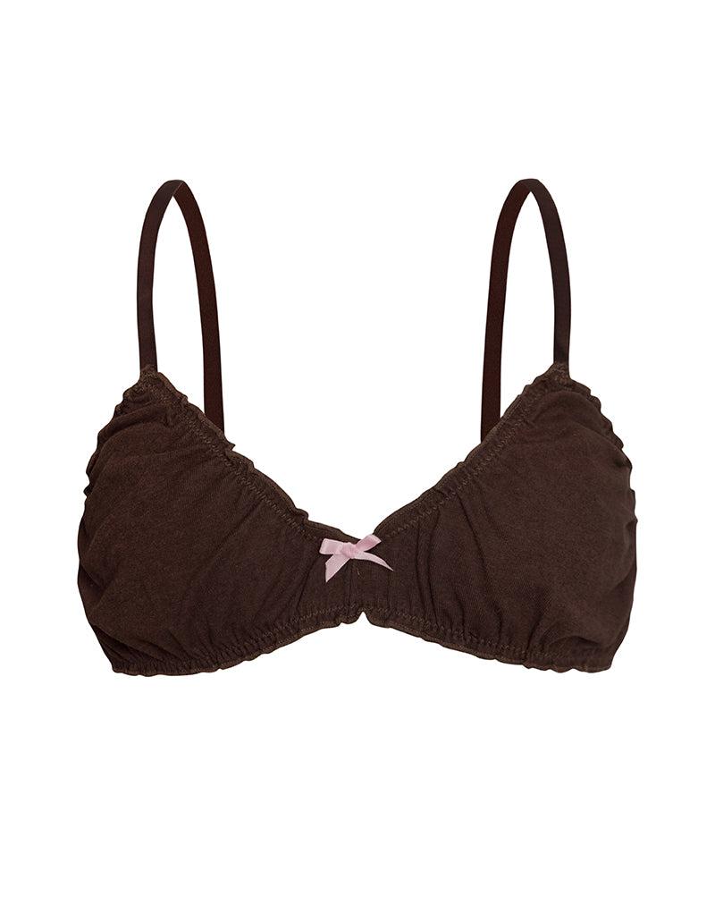 Laina Bra in Jersey Chocolate with Pink Bow Female Product Image