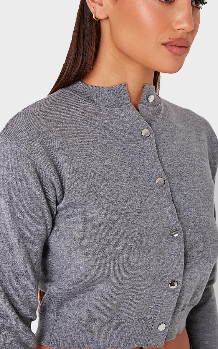 Charcoal Basic Knit Cropped Cardigan Product Image