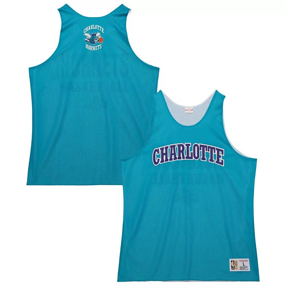 Men's Mitchell & Ness Teal/White Charlotte Hornets Hardwood Classics Reversible Mesh Practice Jersey,  Product Image