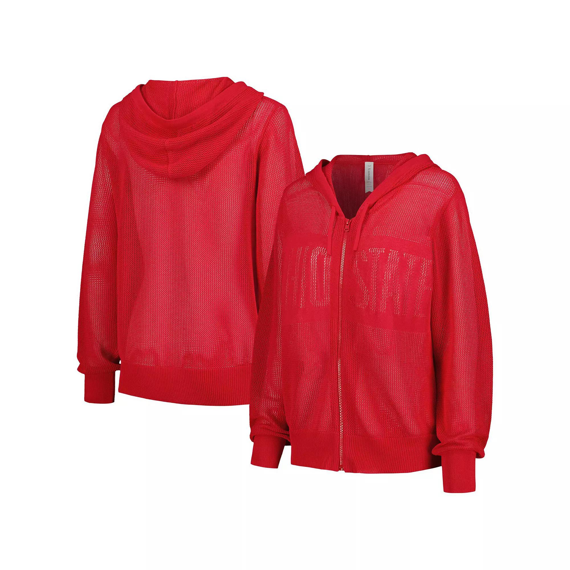 Women's Lusso Scarlet Ohio State Buckeyes Summer Tonal Mesh Full-Zip Hoodie Sweater,  Product Image