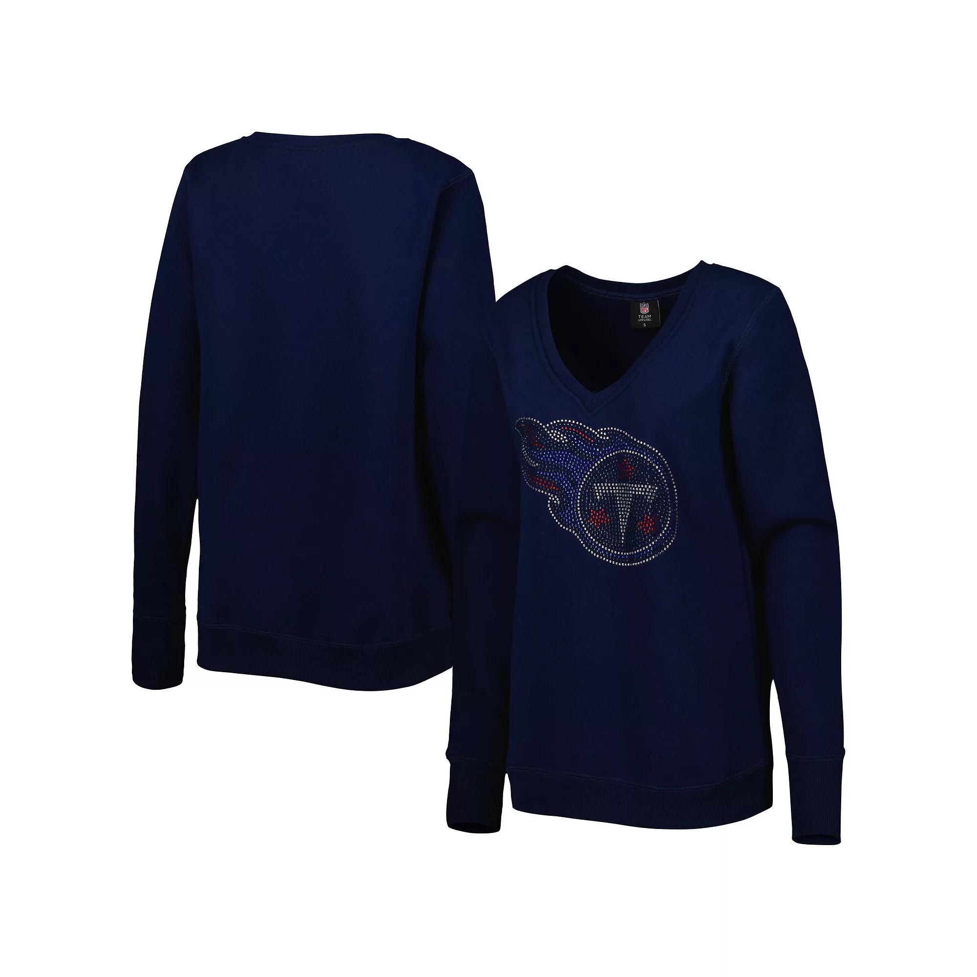 Women's Cuce Navy Tennessee Titans Deep V-Neck Pullover Sweatshirt, Size: XL, Blue Product Image