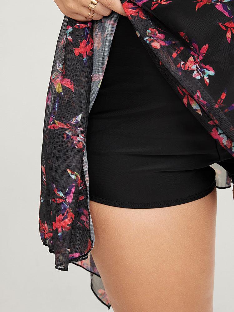 Tropical Ruched Ties Hanky Hem Crisscross Swim Dress Female Product Image