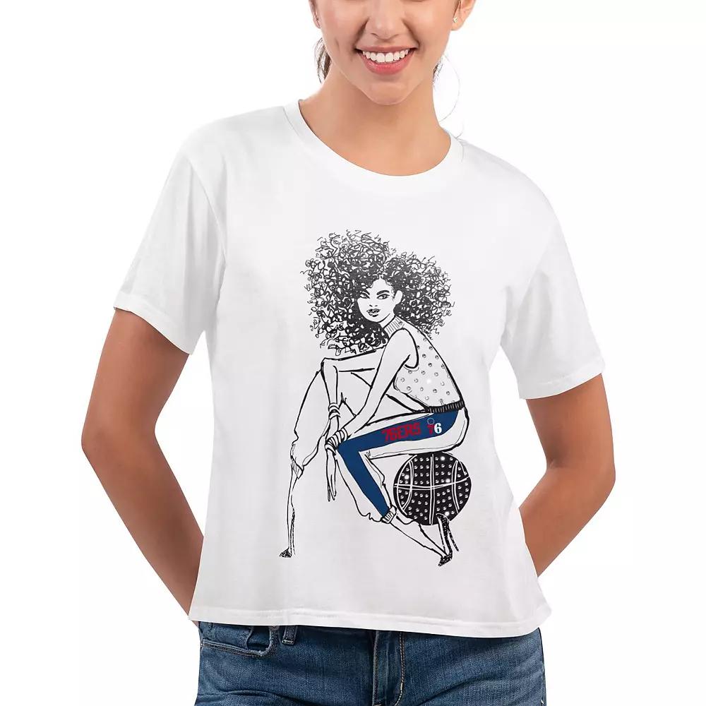 Women's G-III 4Her by Carl Banks White Philadelphia 76ers Play the Ball Cropped T-Shirt,  Product Image