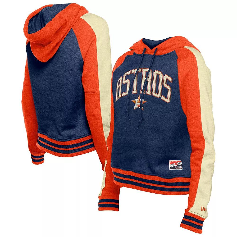 Women's New Era  Navy Houston Astros Cooperstown Collection Cropped Raglan Pullover Hoodie, Size: XS, Blue Product Image