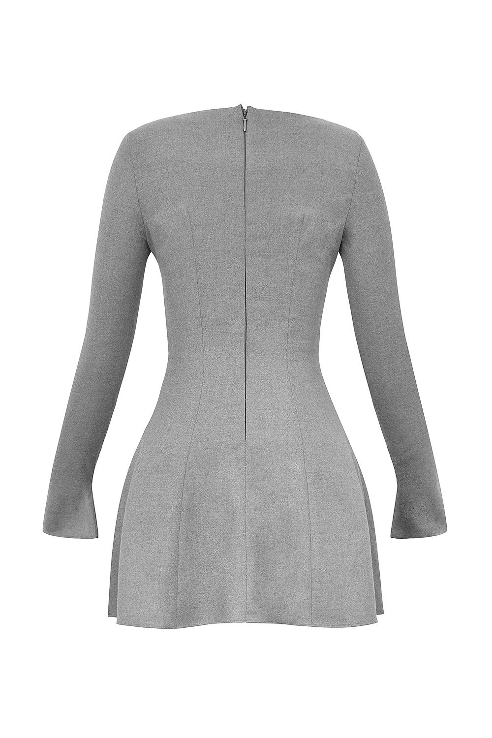 Angelique  grey a-line long sleeve mini  dress - sale Product Image
