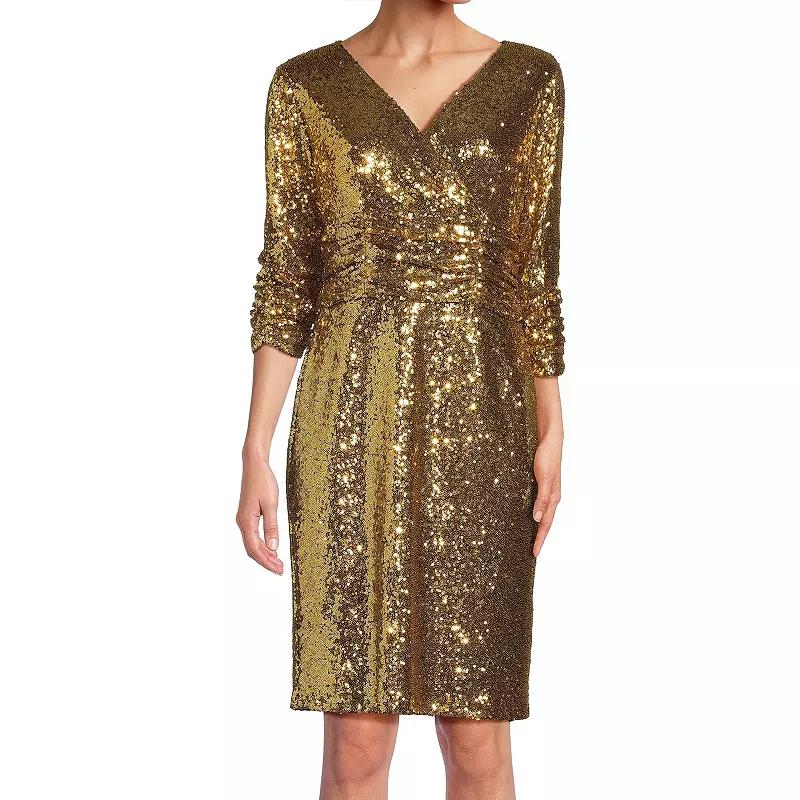 Women's Focus By Shani V-Neck Sequin Dress, Size: 8, Silver Product Image