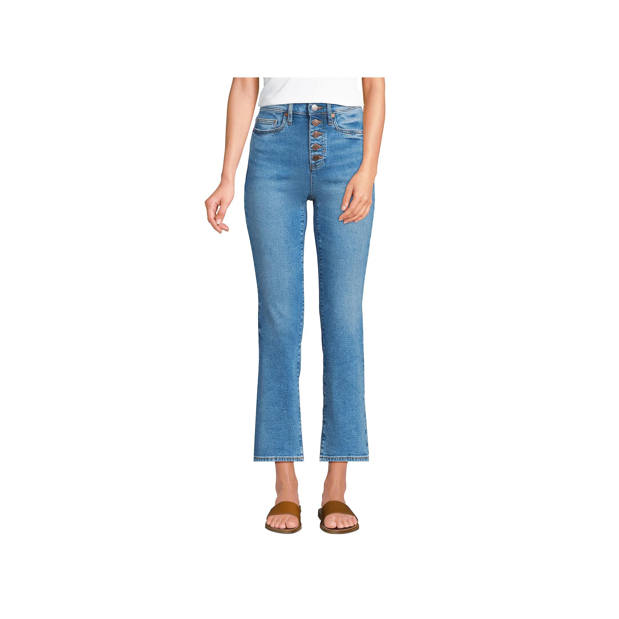 Women's Lands' End Recover High Rise Button Front Kick Flare Crop Jeans,  Product Image