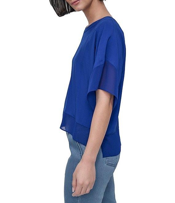 DKNY by Donna Karan Mixed Media Crew Neck Dolman Short Sleeve Top Product Image