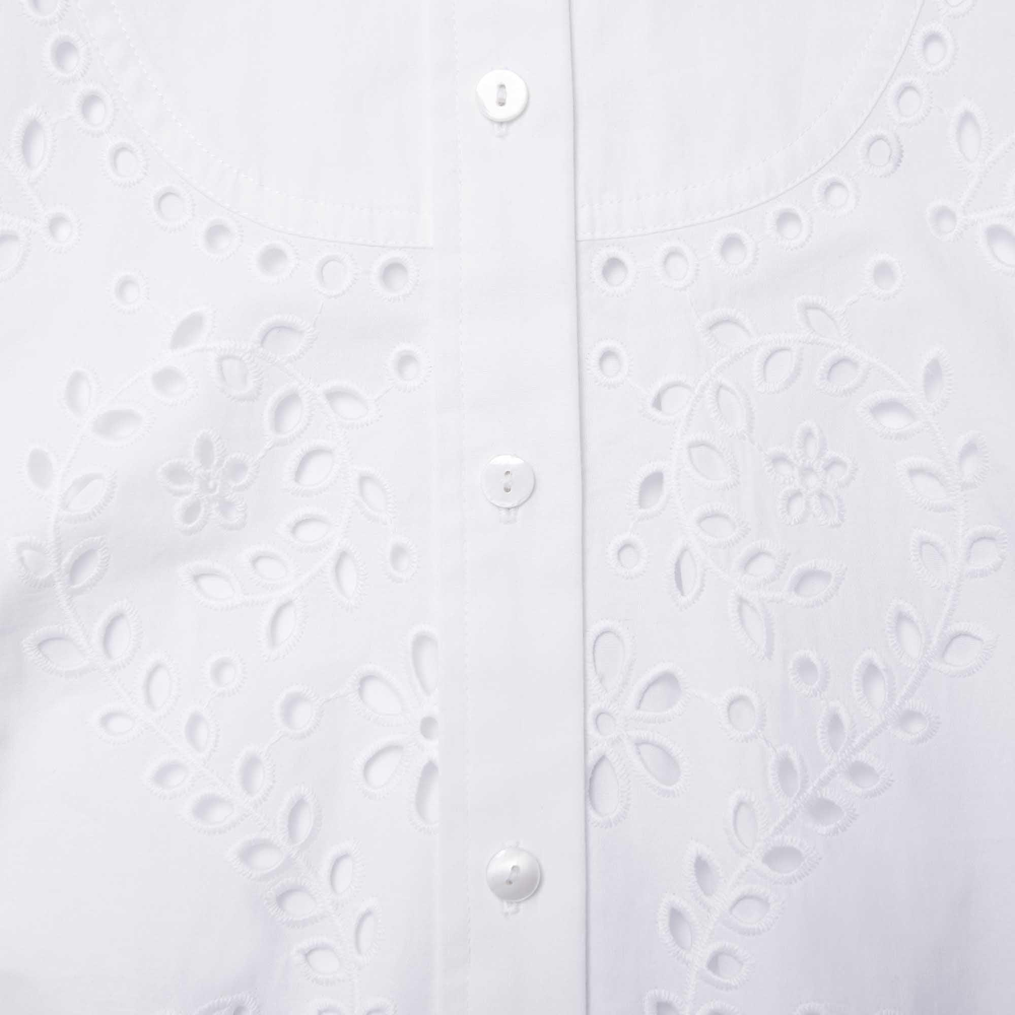 White Cotton Embroidered Shirt Dress Product Image
