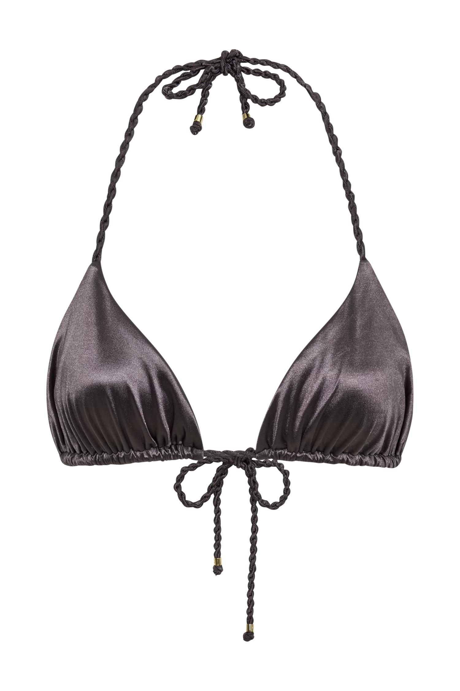 Sachi Triangle Bikini Top With Braided Ties - Gunmetal Product Image