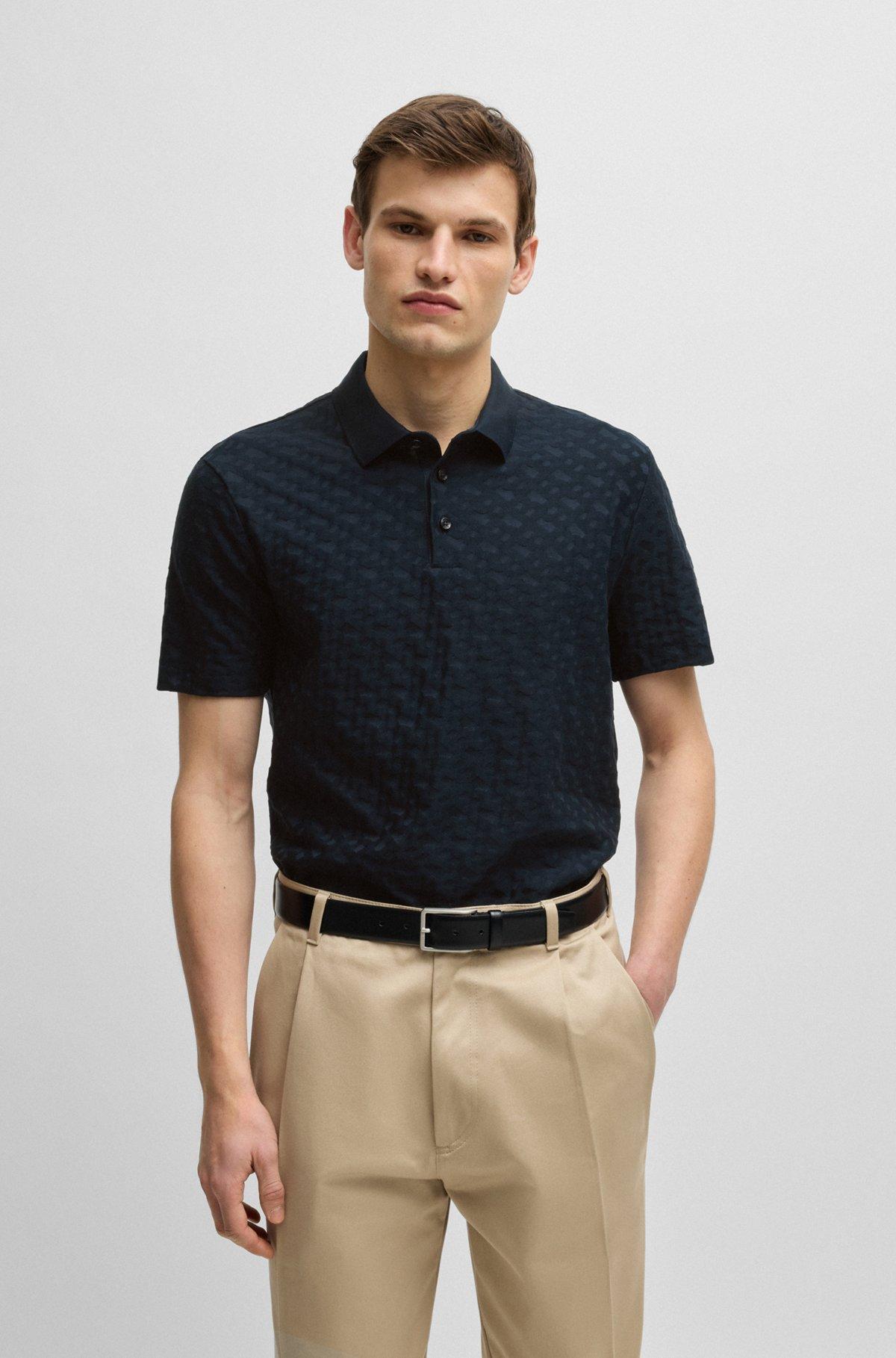 Cotton polo shirt with tonal monogram jacquard Product Image