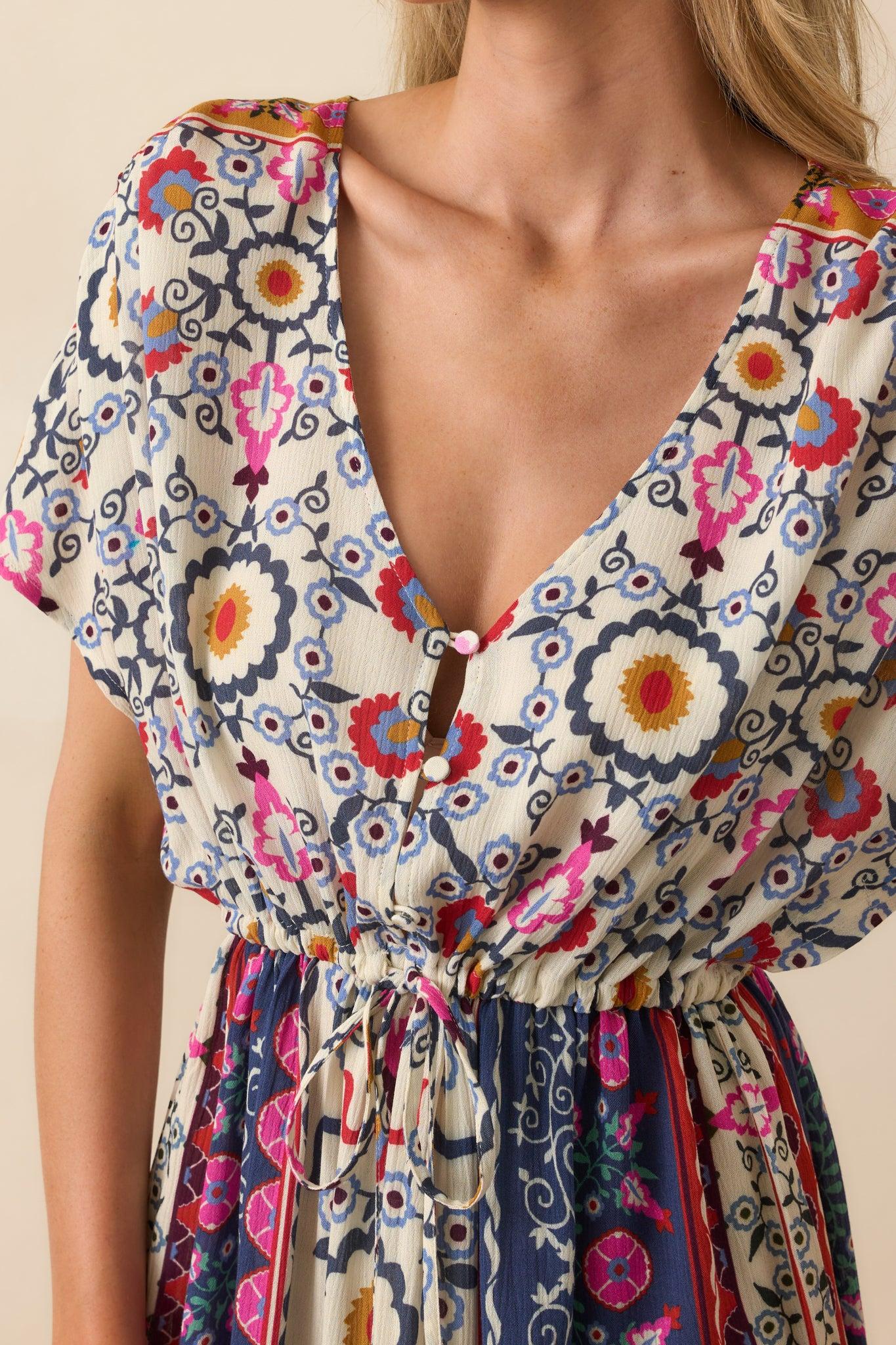 Drawn To The Horizon Navy Multi Print Short Sleeve Maxi Dress Product Image