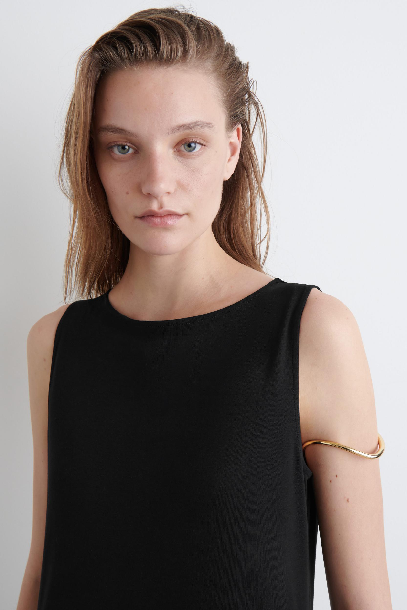 BOAT-NECK COTTON A-LINE MIDI DRESS Product Image