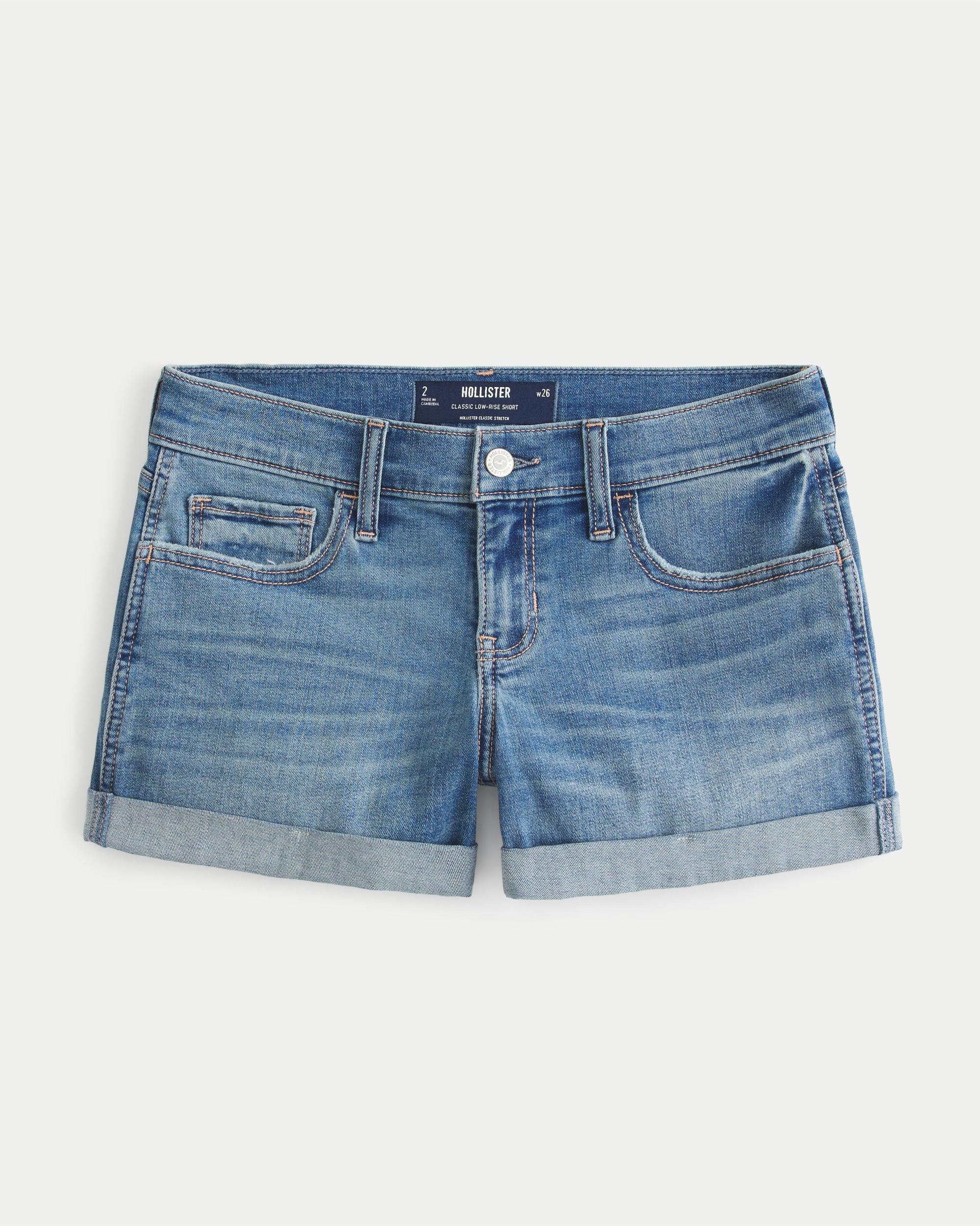 Low-Rise Distressed Light Wash Denim Shorts Product Image