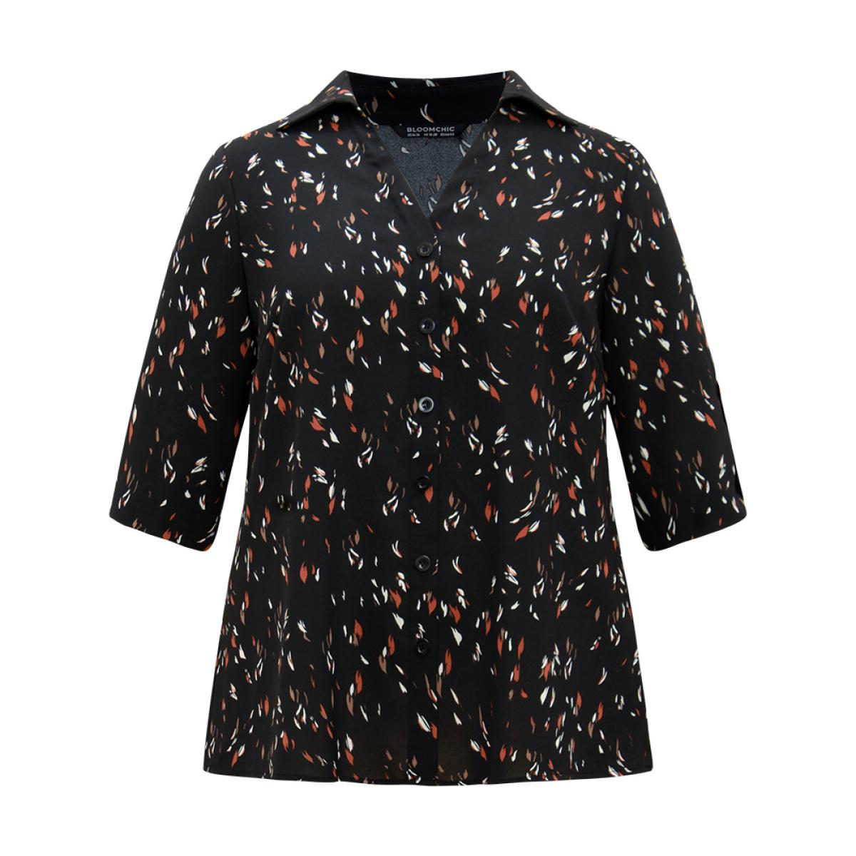 Plus Size Black Leopard Shirt Collar Tab Sleeve Blouse Women Office Long Sleeve Shirt collar Office Blouses BloomChic 30/6X Product Image