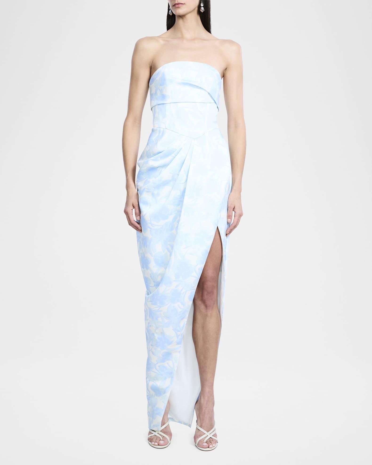 Strapless Pleated Floral-Print Gown Product Image