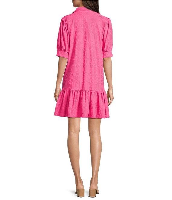 Jude Connally Tierney Jacquard Point Collar Short Sleeve Tiered Swing Dress Product Image