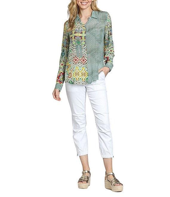 APNY Woven Printed Point Collar Long Sleeve Blouse Product Image