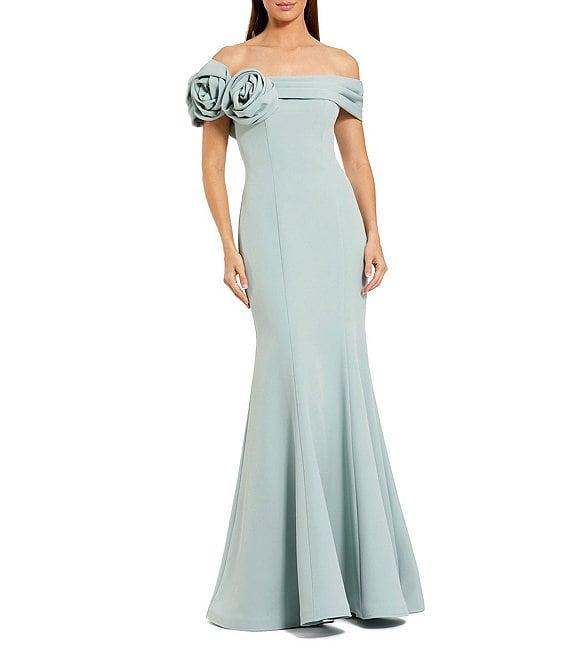 Mac Duggal Crepe Off-The-Shoulder 3D FLoral Mermaid Gown Product Image