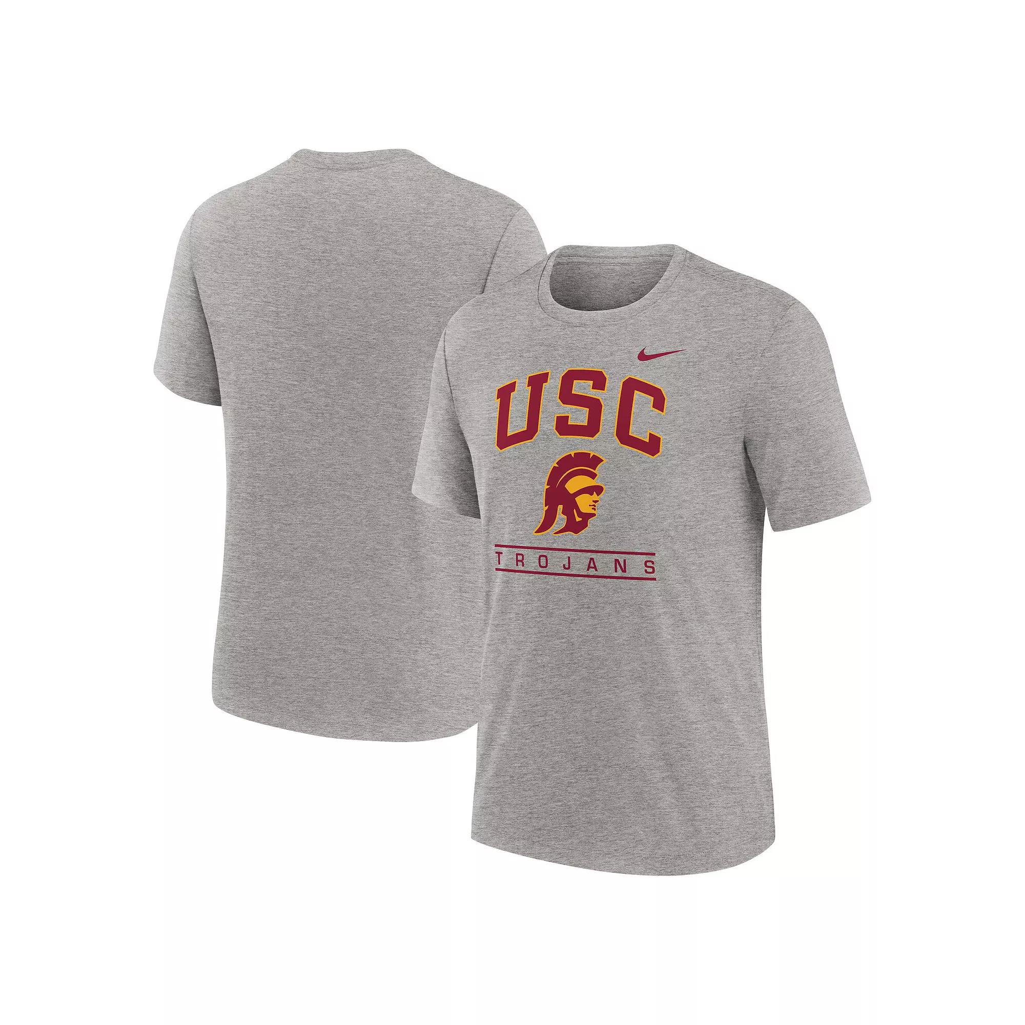 Men's Nike Heather Gray USC Trojans Arch Over Logo Tri-Blend T-Shirt, Size: Large, Grey Product Image