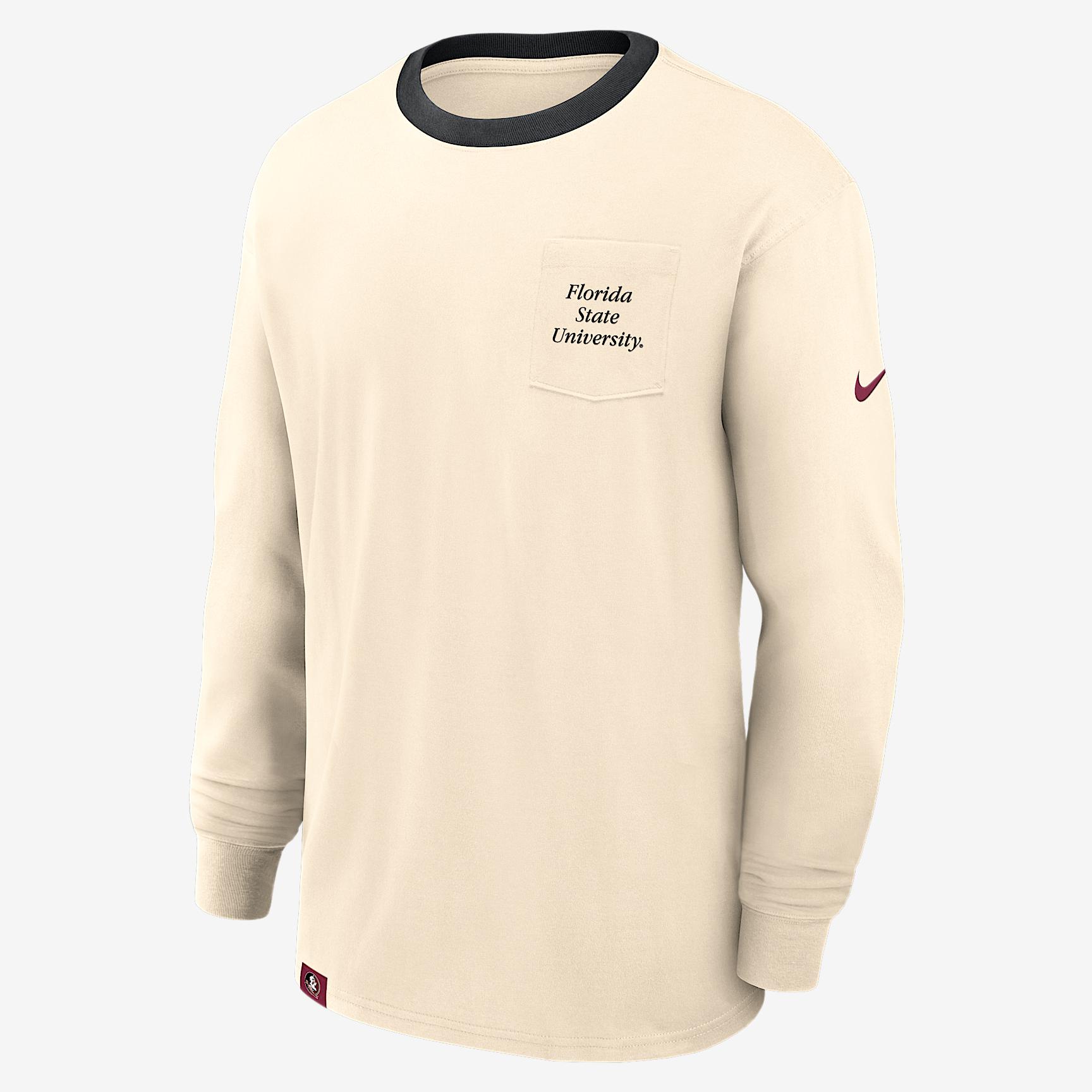 Florida State Athletic Prep Max90 Pocket Logo Nike Mens College Long-Sleeve T-Shirt | 01ND014MFTN-UPP Product Image