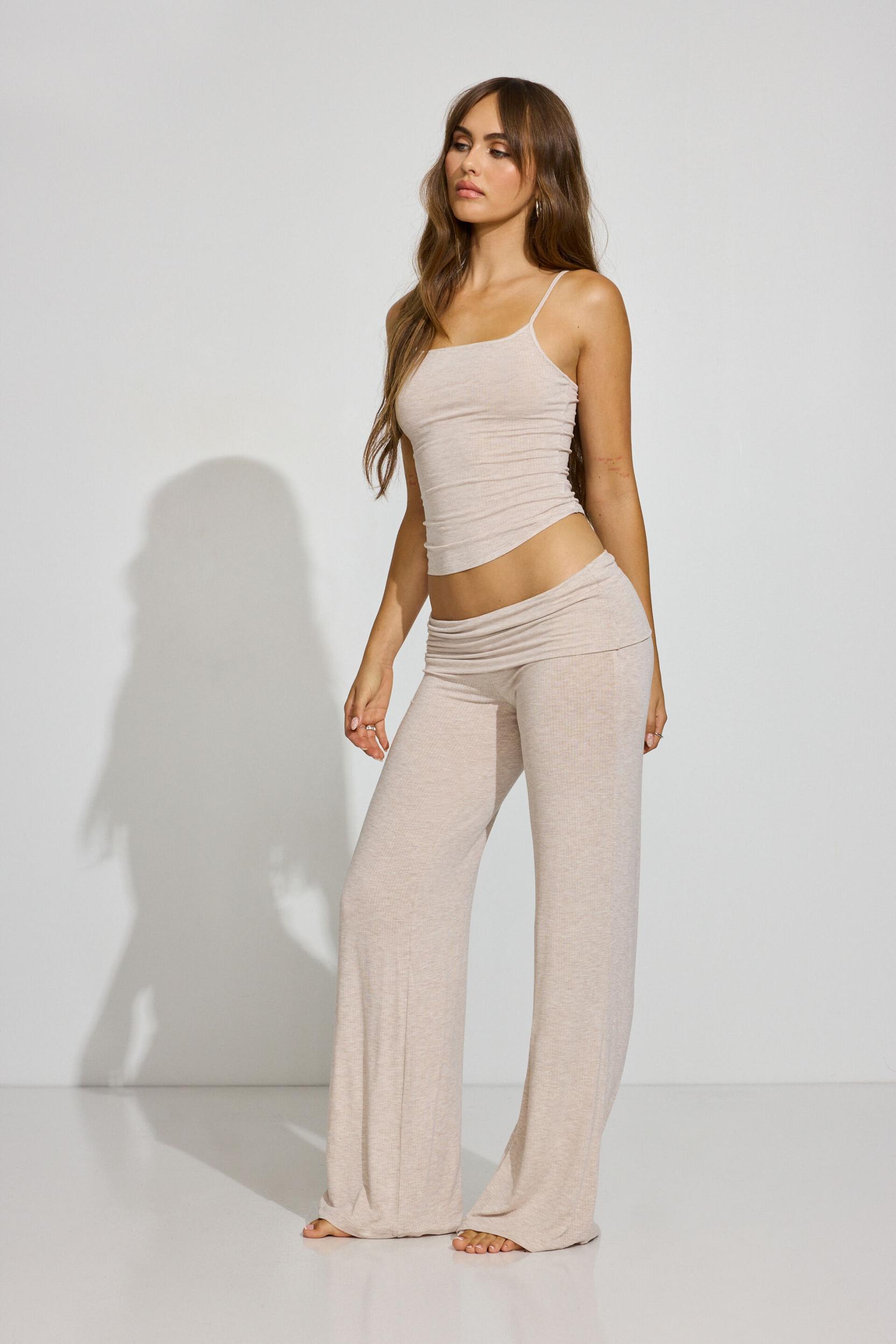 Sheer Ribbed Foldover Pants Product Image
