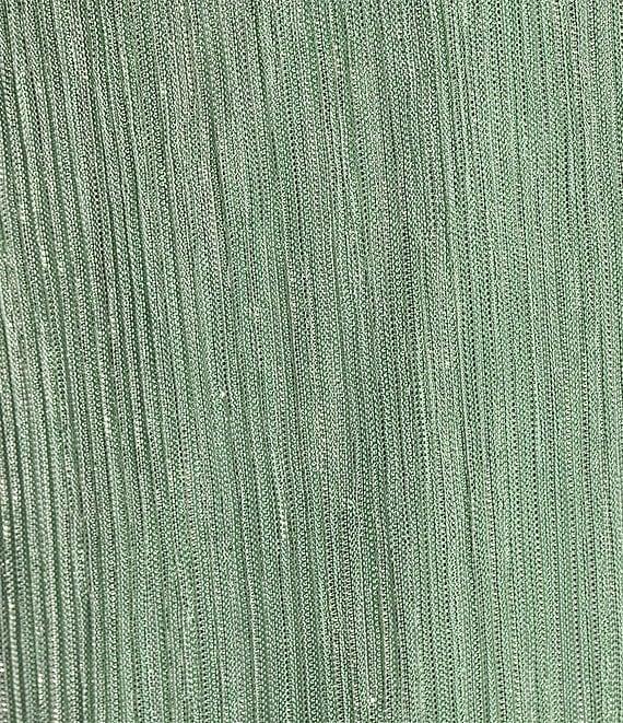 Kensie Metallic Faux Wrap Long Sleeve Crinkle Knit Sheer Overlay Surplice V-Neck Ruffle Hem Midi Dress Product Image