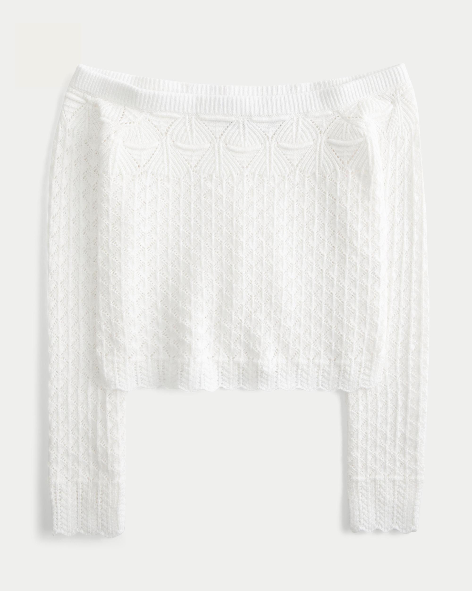 Stitchy Crochet-Style Off-the-Shoulder Sweater Product Image