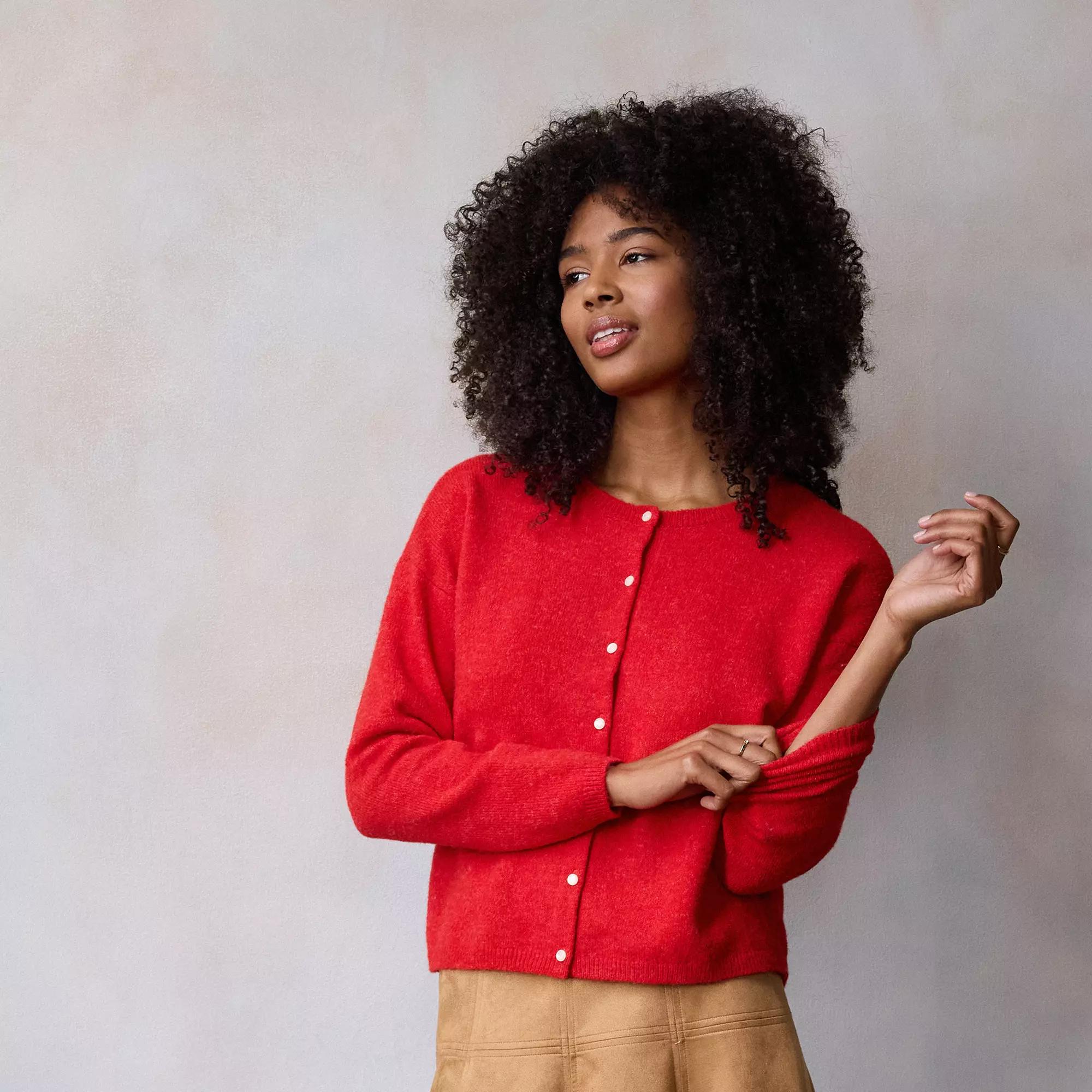 Petite LC Lauren Conrad Button Front Sweater, Women's, Size: XS Petite, Red Product Image