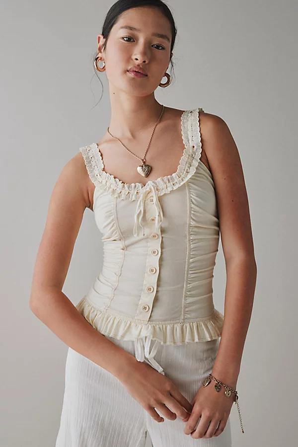 Kimchi Blue Aimee Ruffle Button-Front Corset Tank Top Womens at Urban Outfitters Product Image
