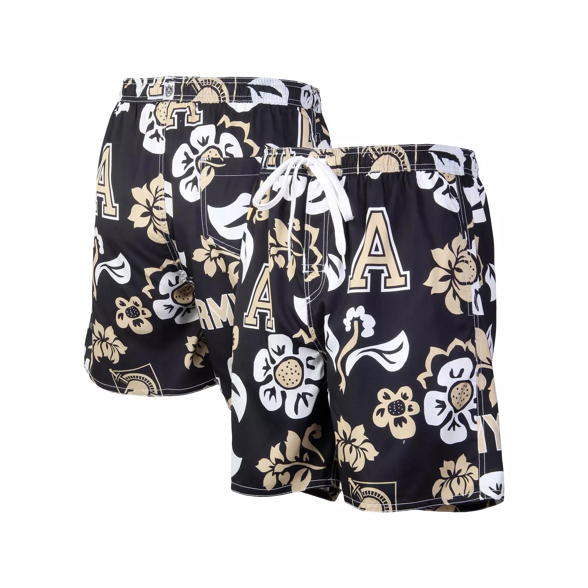Mens Wes & Willy Black Army Black Knights Floral Volley Logo Swim Trunks Product Image