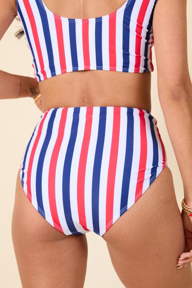 American Dreams Red, White, and Blue Striped High Waisted Bikini Bottoms FINAL SALE Product Image