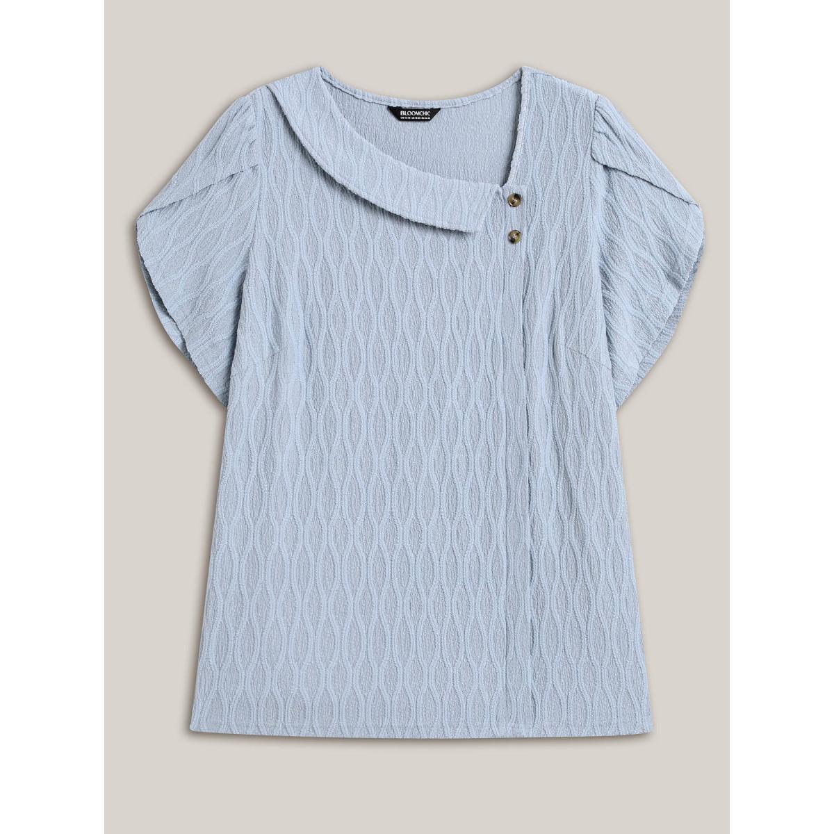 Plus Size Stone Asymmetrical Collar Textured Plain Blouse Women Office Short sleeve Asymmetrical Neck Office Blouses BloomChic 14-16/1X Product Image