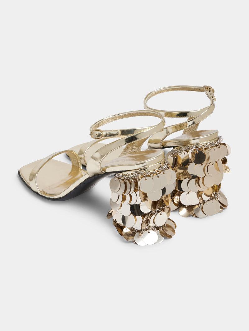 Silver sandals with sparkle discs heels Product Image