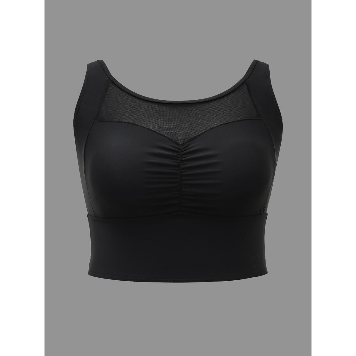 Plus Size Sheer Sweetheart Neckline Adjustable Swim Top Women's Swimwear Black Beach Gathered High stretch Skinny U-neck Curve Swim Tops BloomChic 14-16/1X Product Image