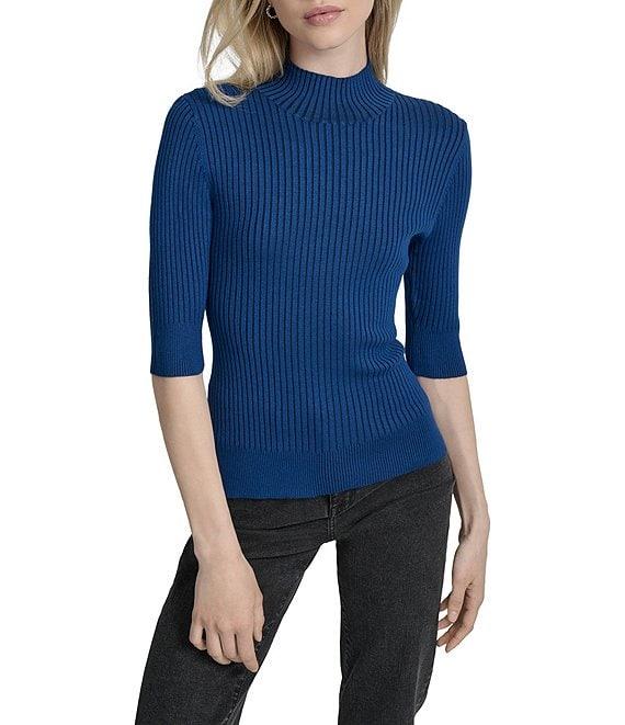 DKNY by Donna Karan Short Sleeve Mock Neck Ribbed Knit Top Product Image