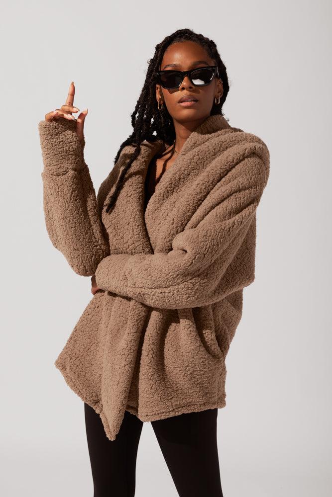 Faux Sherpa Cocoon Coat - Cool Grey Product Image