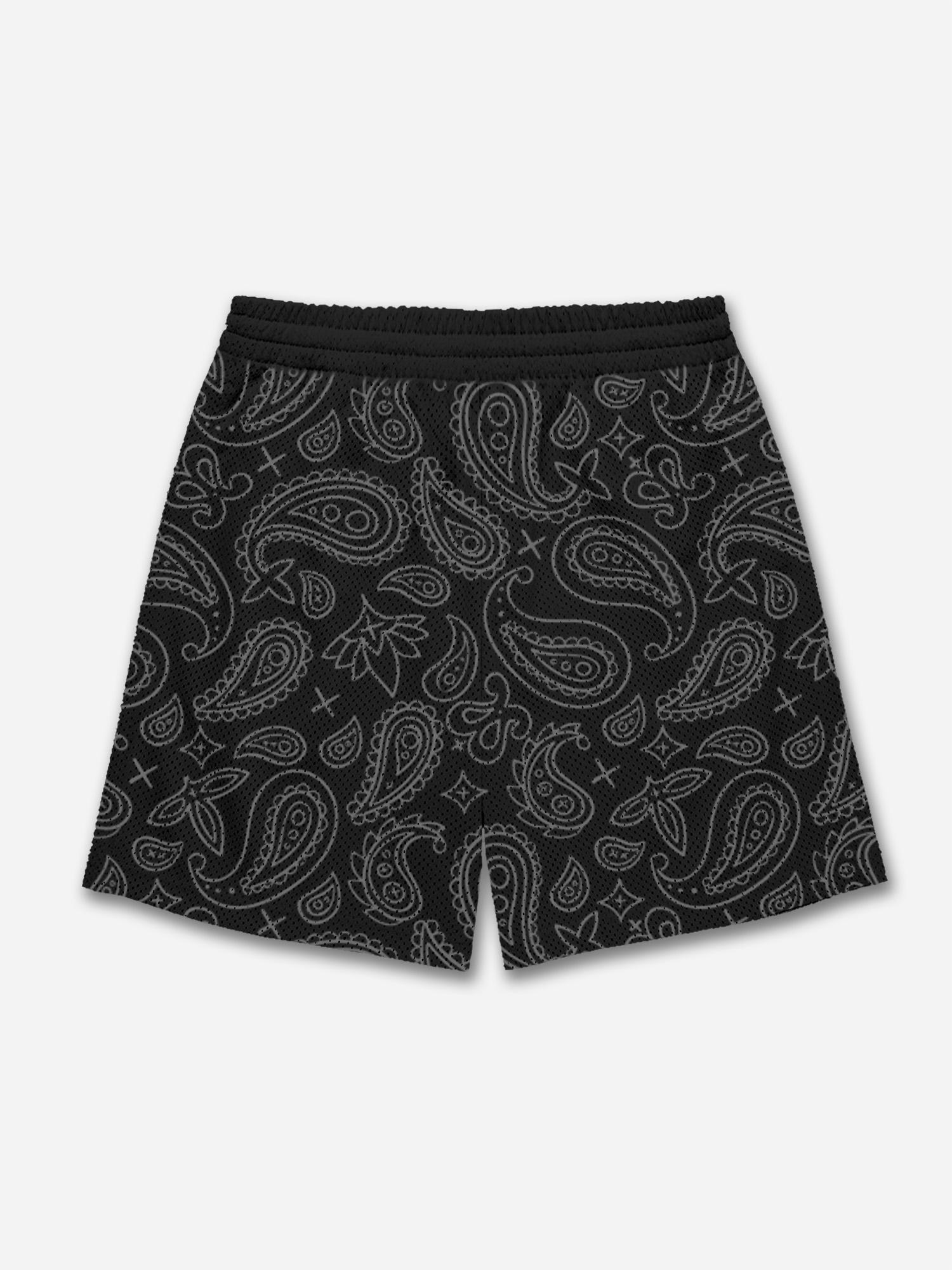 Ambition Skull Hand Cashew Flower Graphic Mesh Shorts Product Image