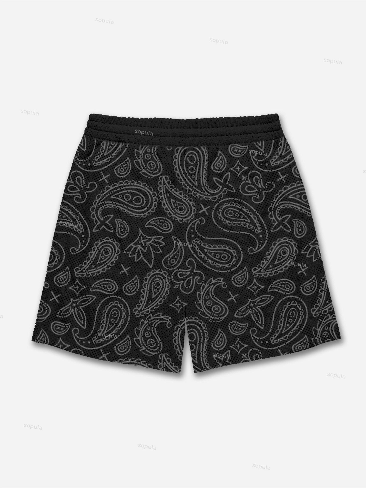 Ambition Skull Hand Cashew Flower Graphic Mesh Shorts Product Image
