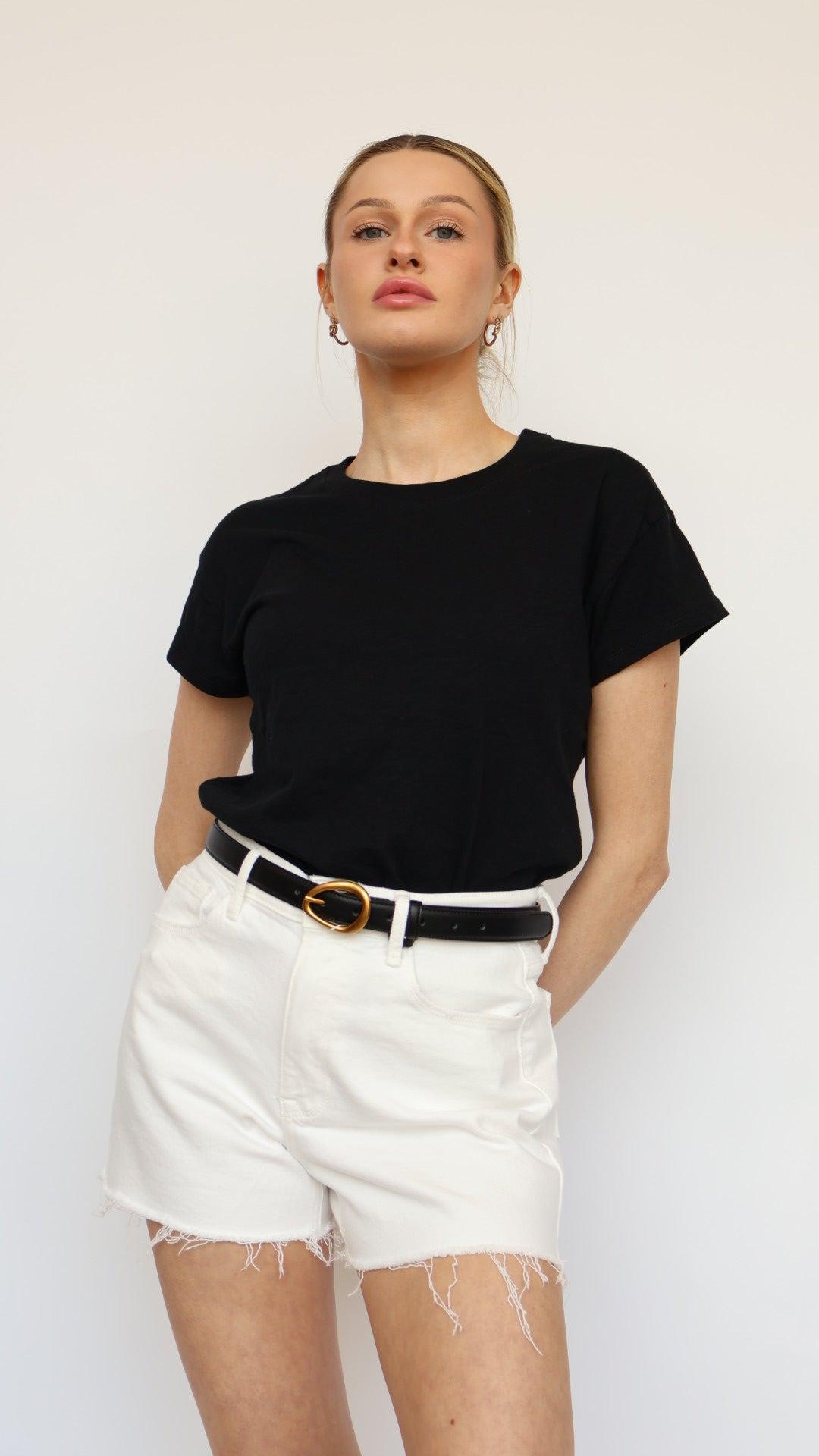 Stretchy High Rise White Denim Shorts Product Image