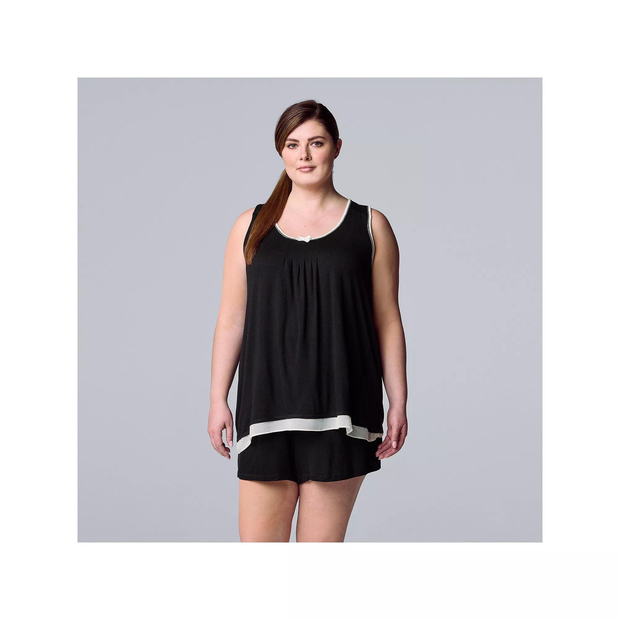 Plus Size Simply Vera Vera Wang Basic Luxury Pajama Tank Top & Pajama Boxers Set, Women's, Size: 3XL, Black Product Image