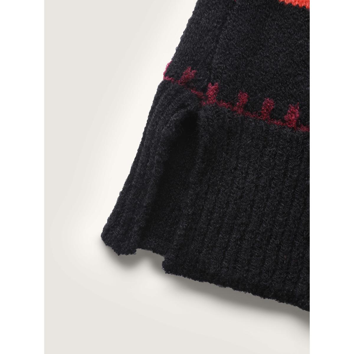 Plus Size Colorful Stripes Crewneck Fitted Pullover Black Women Playful Loose Long Sleeve Round Neck Casual Pullovers BloomChic 10/M Product Image