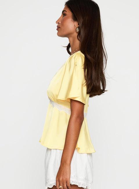 For The Summer Lace Trim Top Yellow Product Image