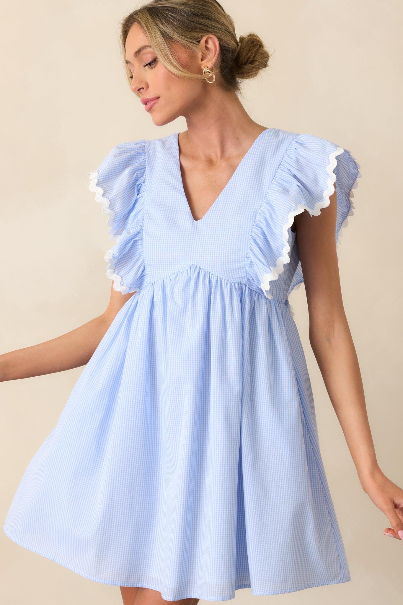 Fairchild Blue Micro Gingham Cotton Mini Dress Product Image