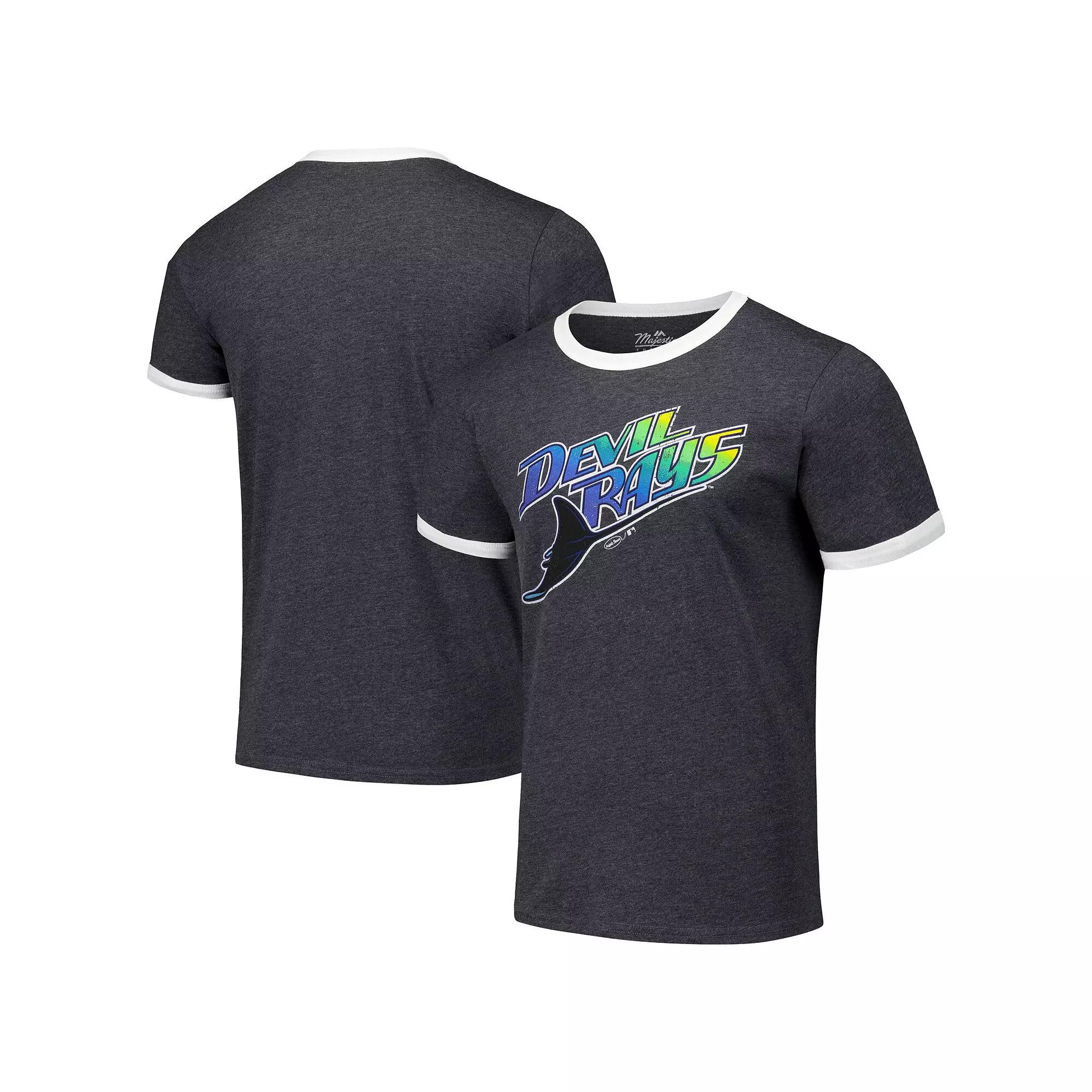 Men's Majestic Threads Black Tampa Bay Rays Ringer Tri-Blend T-Shirt,  Product Image